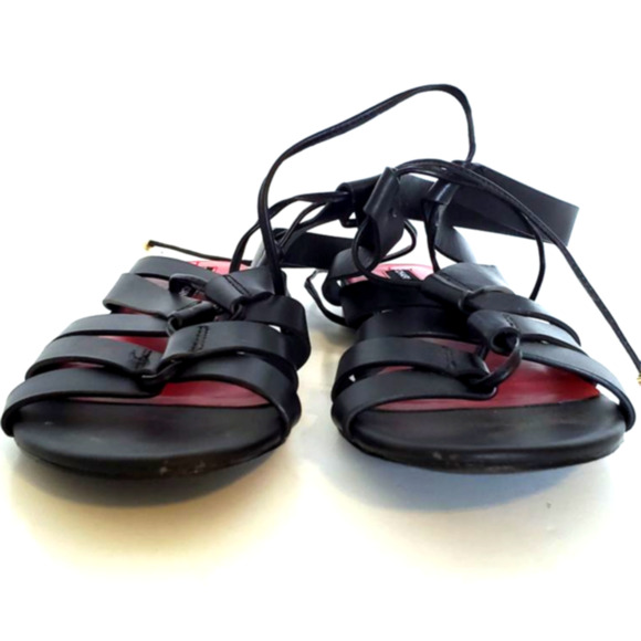 Charles Jourdan Womens Black Strappy Sandals 8.5 Gladiator Laces Boho Festival - Picture 4 of 9